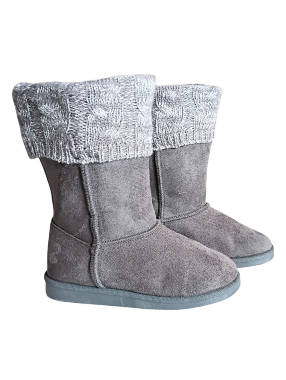 FABKIDS Girls Boots Kids Sweater Lined Faux Suede Gray Sz 12